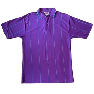 Vintage Polo Shirt Purple w/ Teal Stripes Large